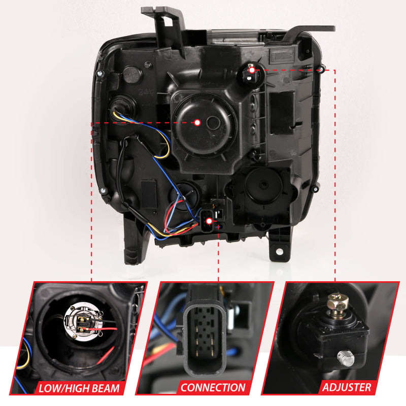 ANZO 2014-2015 GMC Sierra 1500HD Projector Plank Style Headlight Black W/ DRL