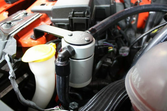 J&L 15-23 Ford Mustang GT/15-20 Ford Mustang GT350 Passenger Side Oil Separator 3.0 - Clear Anodized