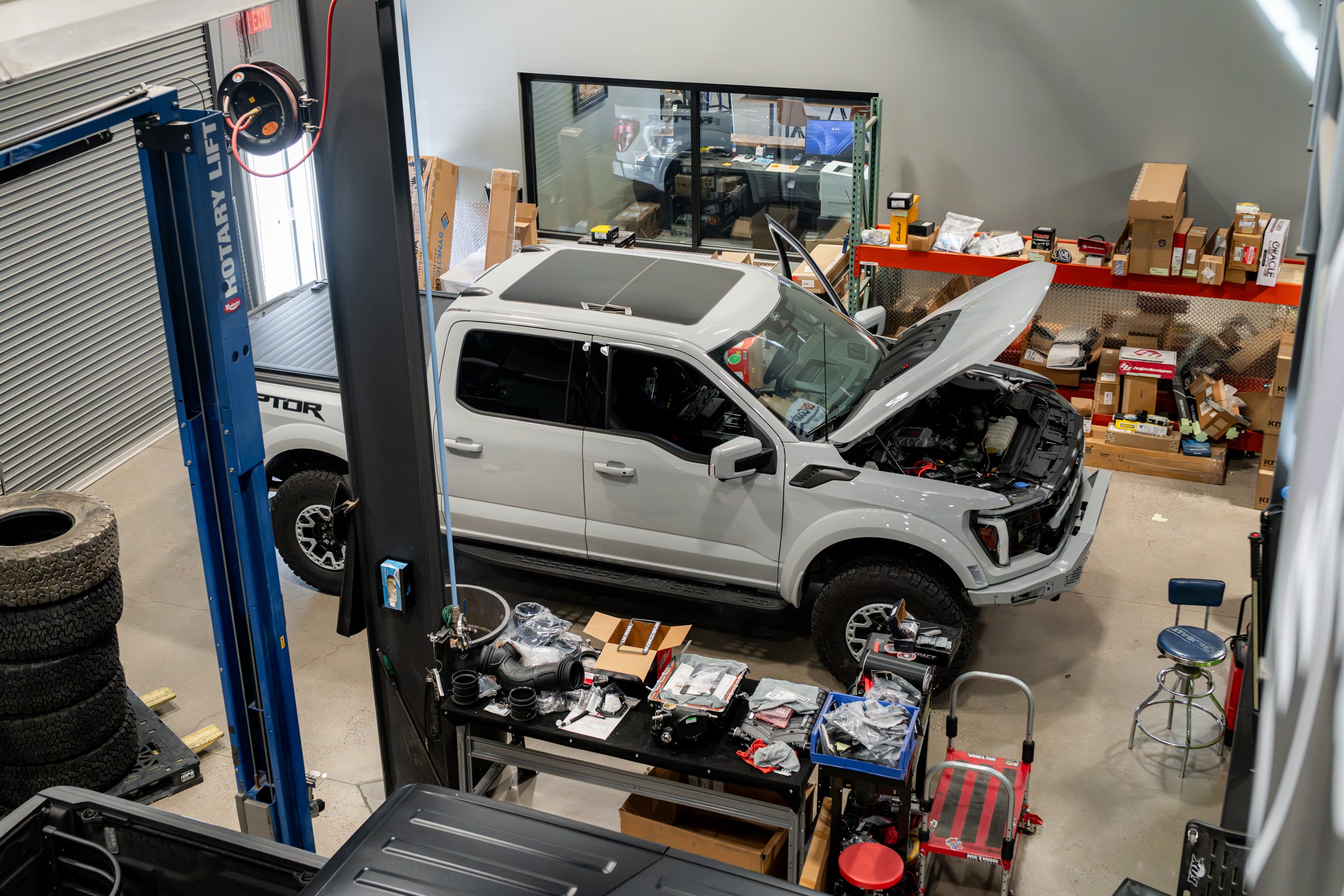 Ford Raptor being customized with electronics
