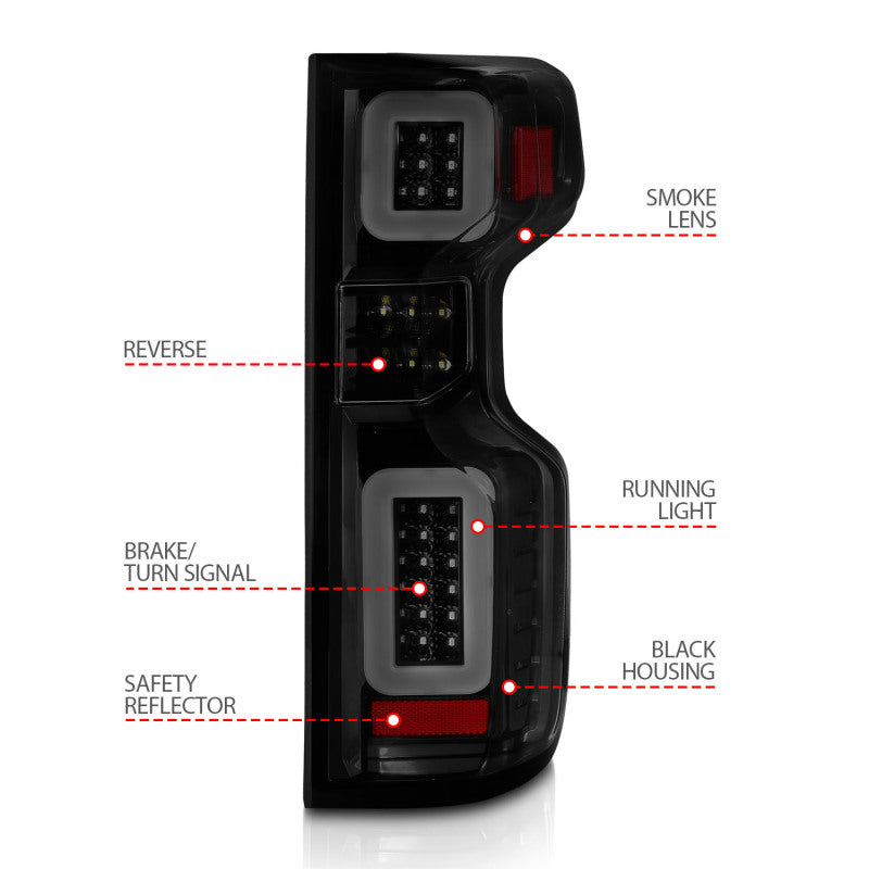 ANZO 19-21 Chevy Silverado Work Truck Full LED Taillights Blk Housing Smoke Lens G2 (w/C light Bars)